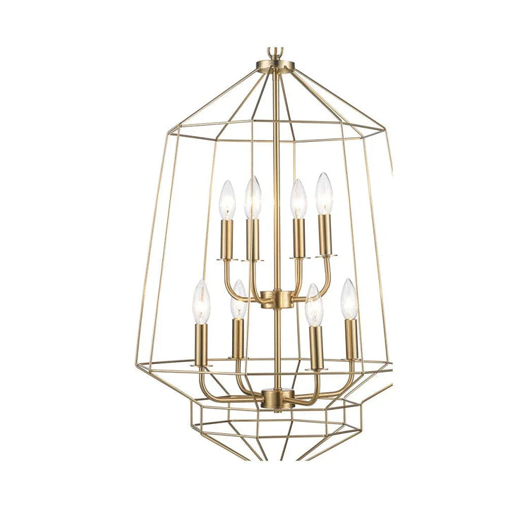 Modern gold 8 light chandelier with open geometric frame for decorative indoor ceiling lighting