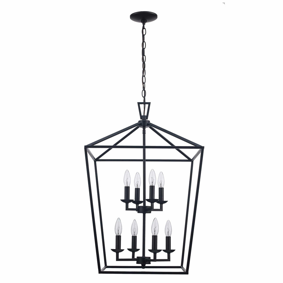 8 light pendant bird cage style chandelier in black for entryway or dining room lighting