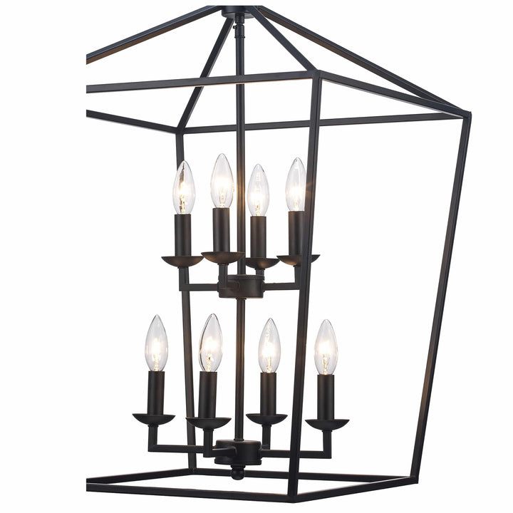 8 light pendant chandelier with black metal birdcage frame for modern dining room lighting