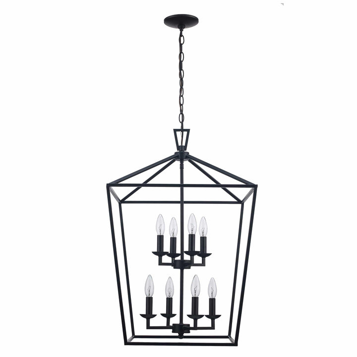 8-light pendant bird cage style chandelier in black for modern dining room or entryway lighting