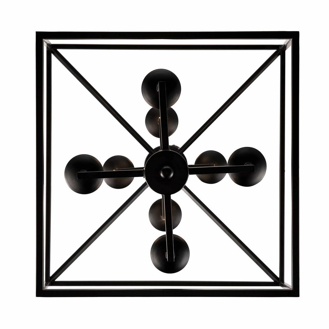 8-light pendant chandelier with black bird cage design for modern dining or living room lighting