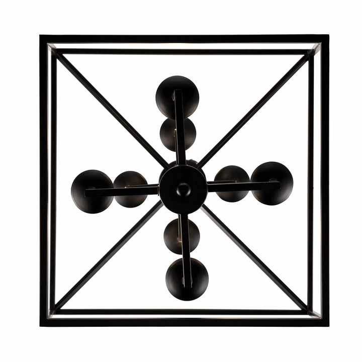 8-light pendant chandelier with black bird cage design for modern dining or living room lighting