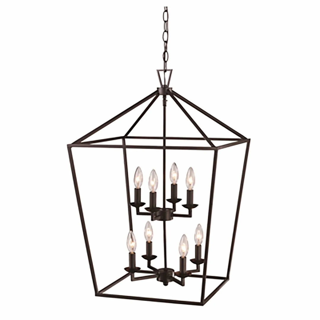 Eight-light birdcage chandelier with exposed bulbs for dining room or entryway lighting