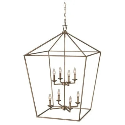 8 light bird cage chandelier in antique silver leaf finish for dining room or entryway lighting
