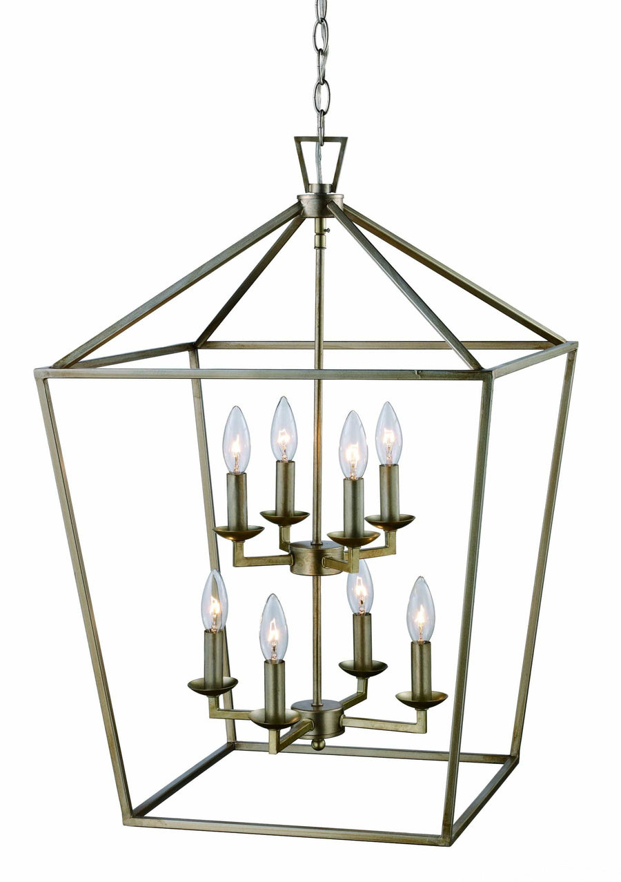 Trans Globe 8Lt Style Bird Cage Chandelier - Antique Silver Leaf
