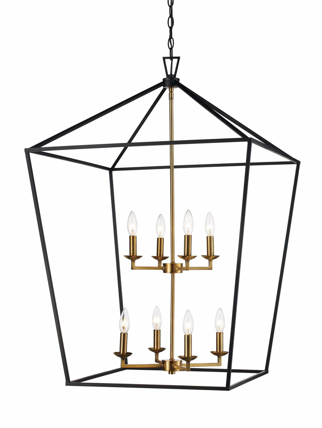 8 light birdcage chandelier in black and antique gold for modern dining room or entryway lighting