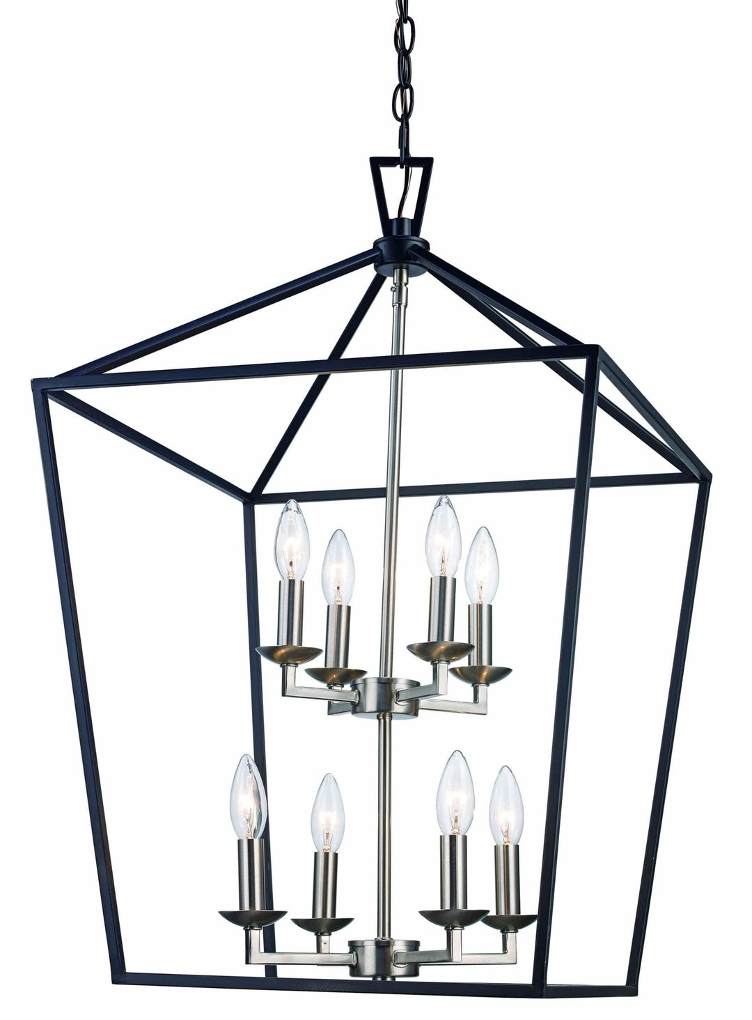 8 light bird cage chandelier with black and brushed nickel finish for modern dining room lighting