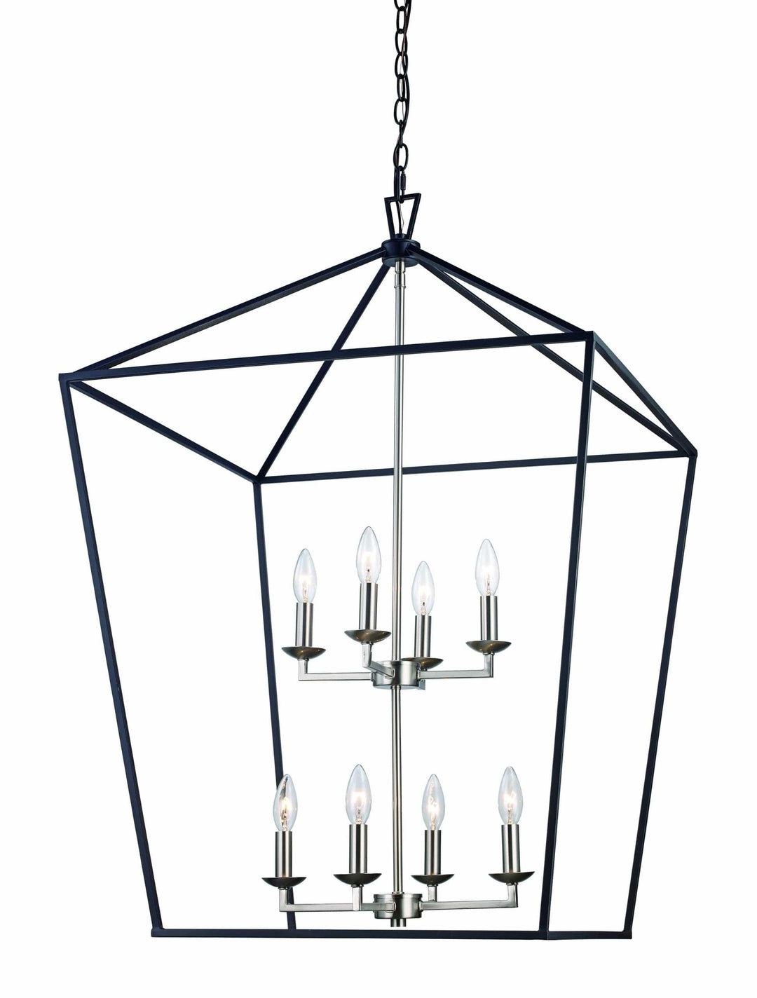 8 light bird cage chandelier with black and brushed nickel frame for modern dining rooms