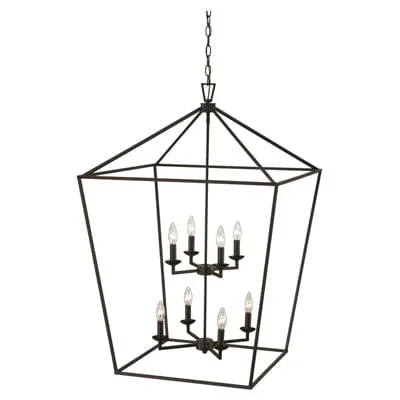 8 light birdcage style chandelier with rubbed oil bronze finish for dining room or entryway lighting