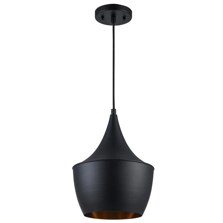 Metal shade pendant light in black with brushed nickel accents for modern kitchen or dining room