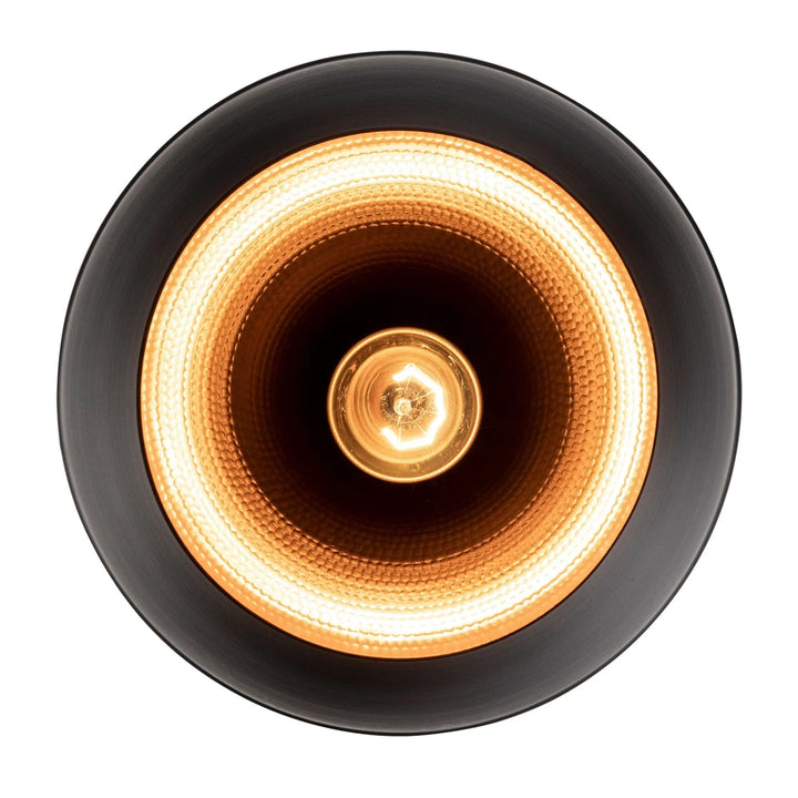 Black metal pendant light with brushed nickel trim for modern dining or kitchen illumination