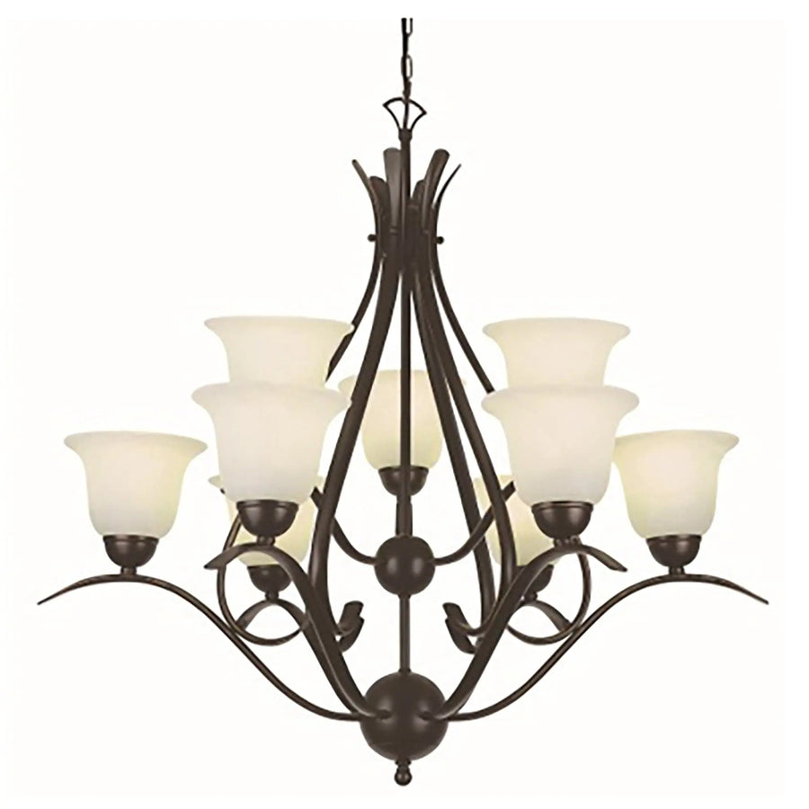 Trans Globe 9-Light, 2-Tier, 9-Shade Chandelier with Chain - Oil Bronze