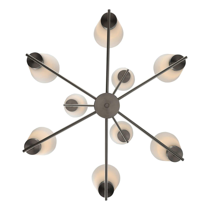 9-light two-tier brushed nickel chandelier with frosted glass shades for modern dining rooms