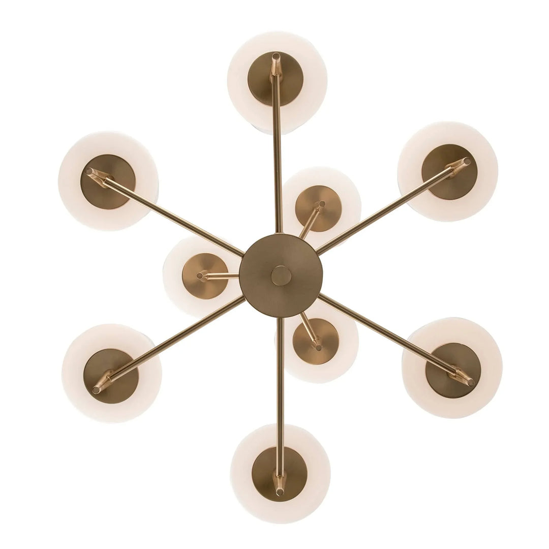 Antique gold 9-light tier chandelier with round opal glass shades for modern living rooms