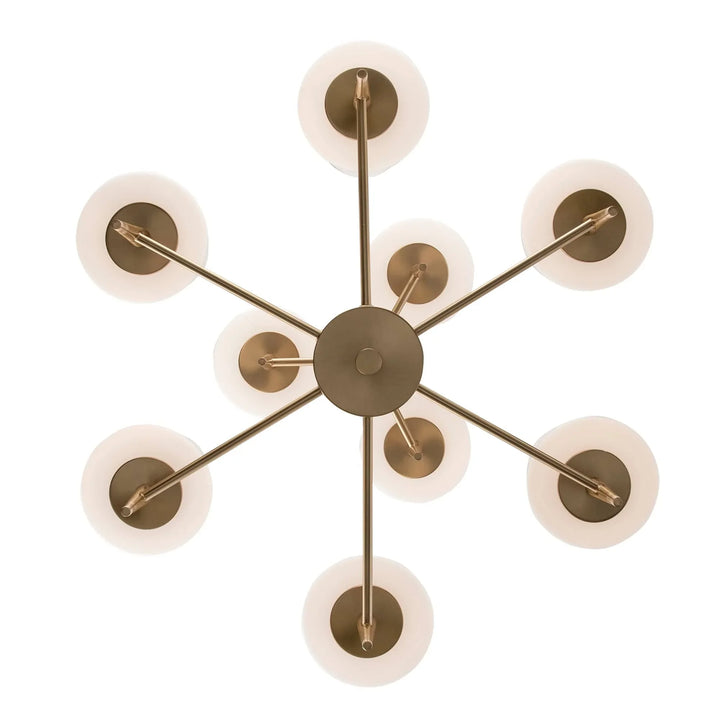 Antique gold 9-light tier chandelier with round opal glass shades for modern living rooms