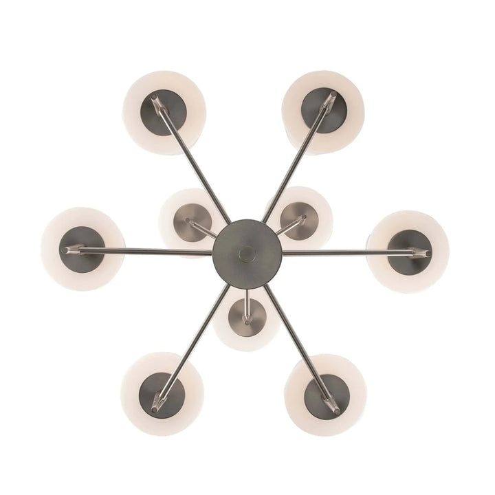 Modern 9-light brushed nickel chandelier with two-tier tapered stems for living room lighting