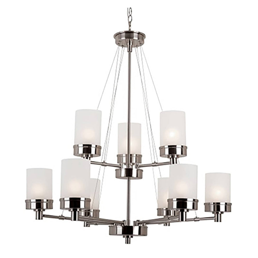 Trans Globe 9-Light Shaded 2-Tier Chandelier - Brushed Nickel