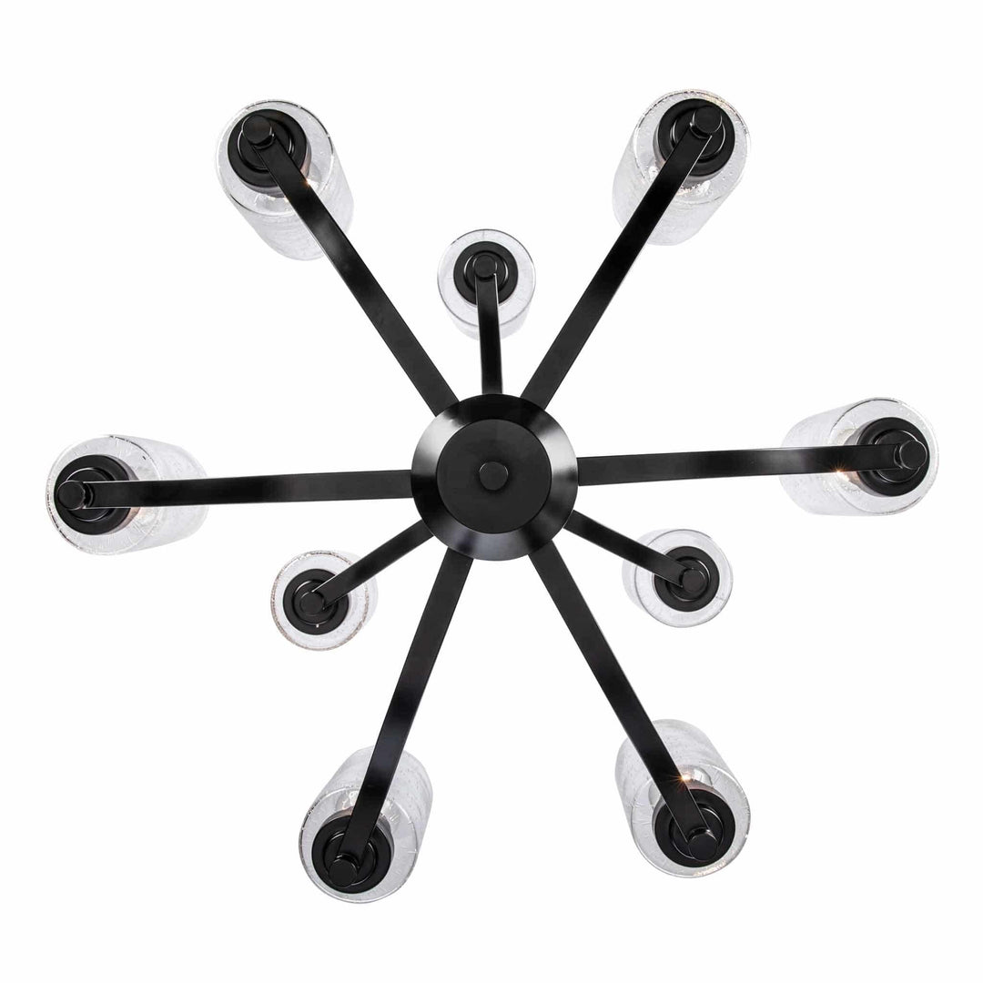 Two tier black chandelier with nine glass shades for modern dining or living room lighting