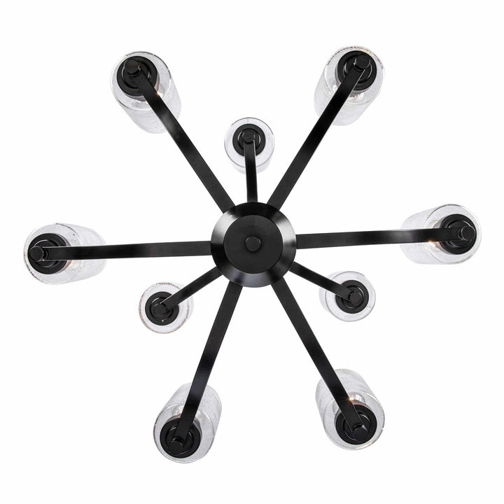 Two tier black chandelier with nine glass shades for modern dining or living room lighting