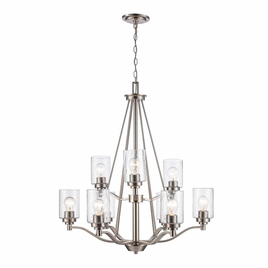Trans Globe 9-Light Two Tier Glass Shaded Double Disk - Brushed Nickel