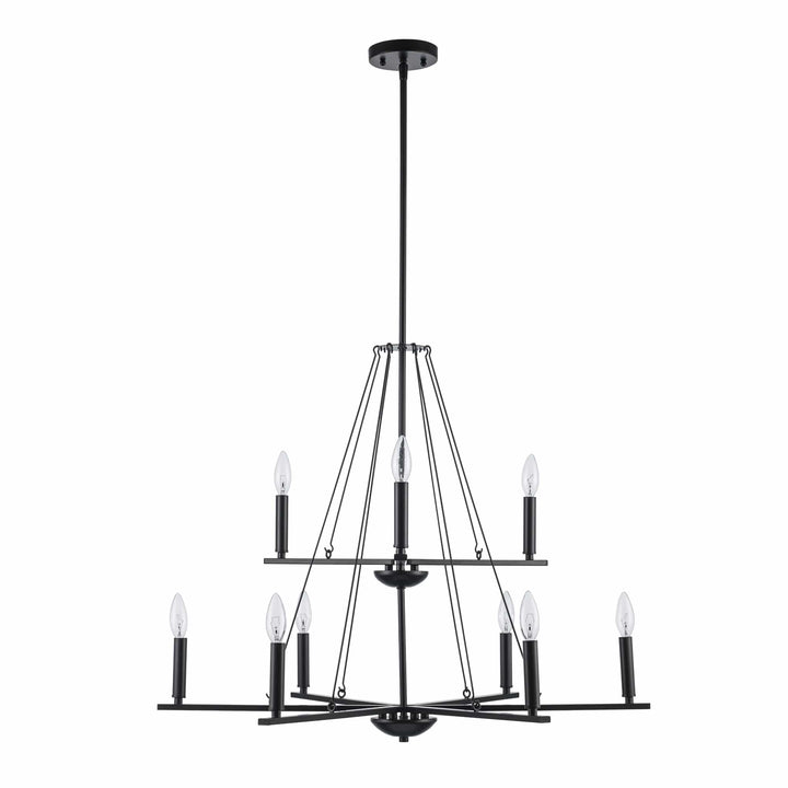 Trans Globe 9Lt Chand-2-Tier Thin Spiral Linden Candelabra - Black