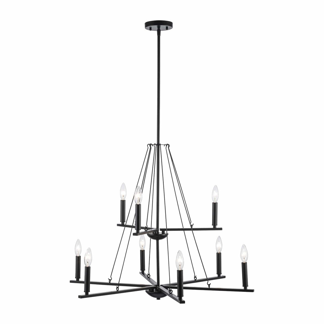 Trans Globe 9Lt Chand-2-Tier Thin Spiral Linden Candelabra - Black