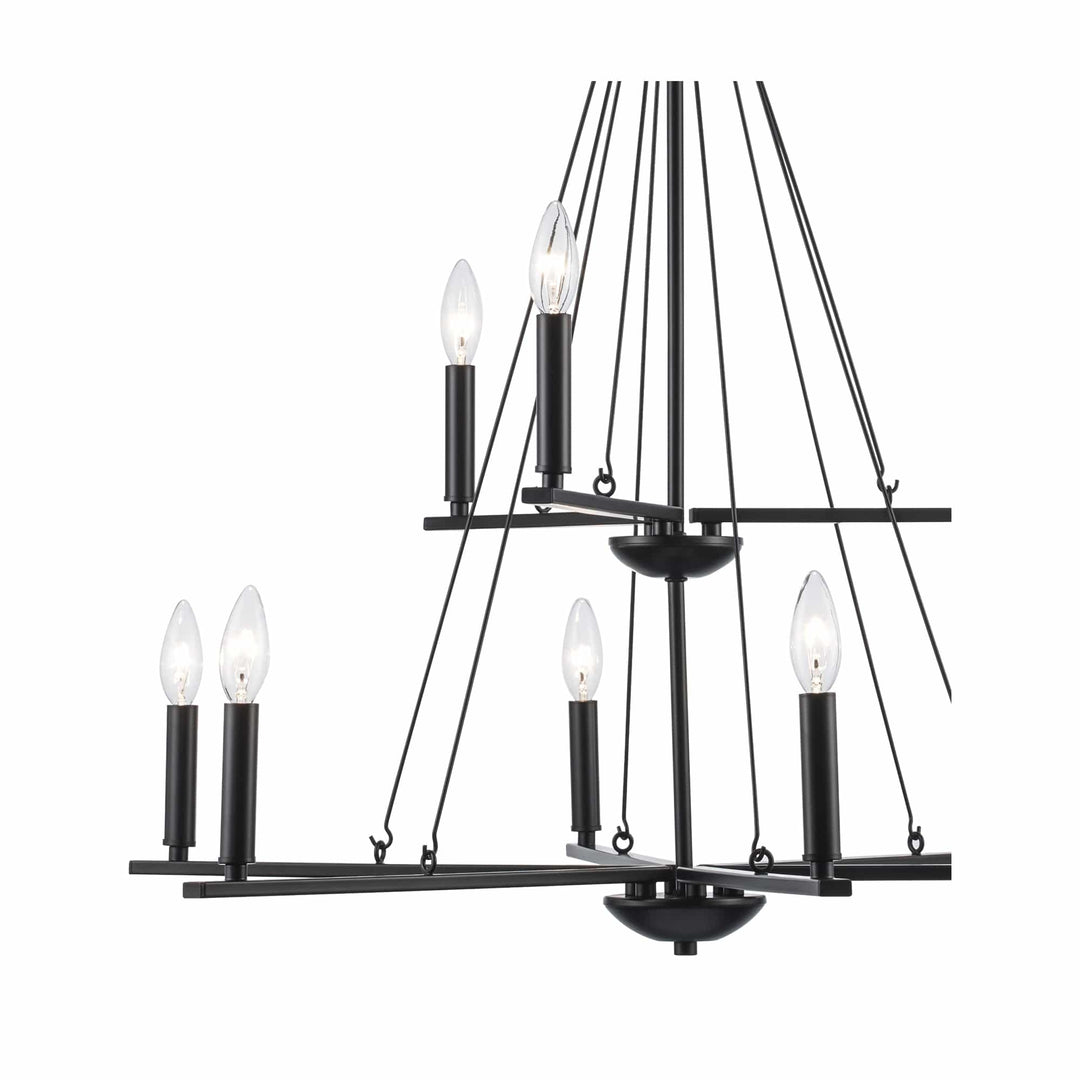 Trans Globe 9Lt Chand-2-Tier Thin Spiral Linden Candelabra - Black