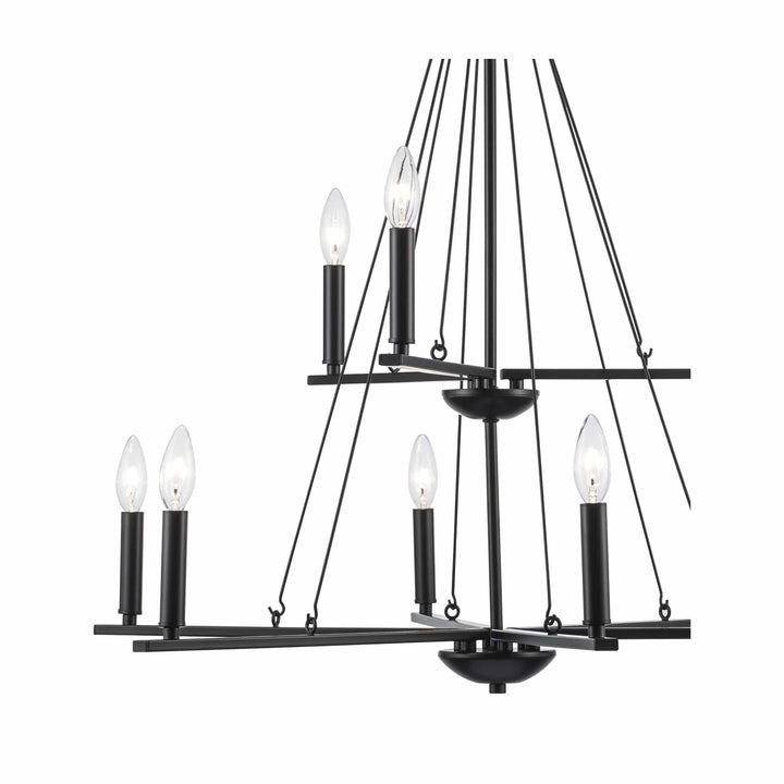 Trans Globe 9Lt Chand-2-Tier Thin Spiral Linden Candelabra - Black