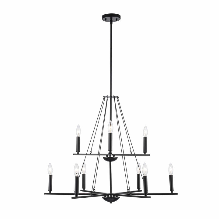 Trans Globe 9Lt Chand-2-Tier Thin Spiral Linden Candelabra - Black