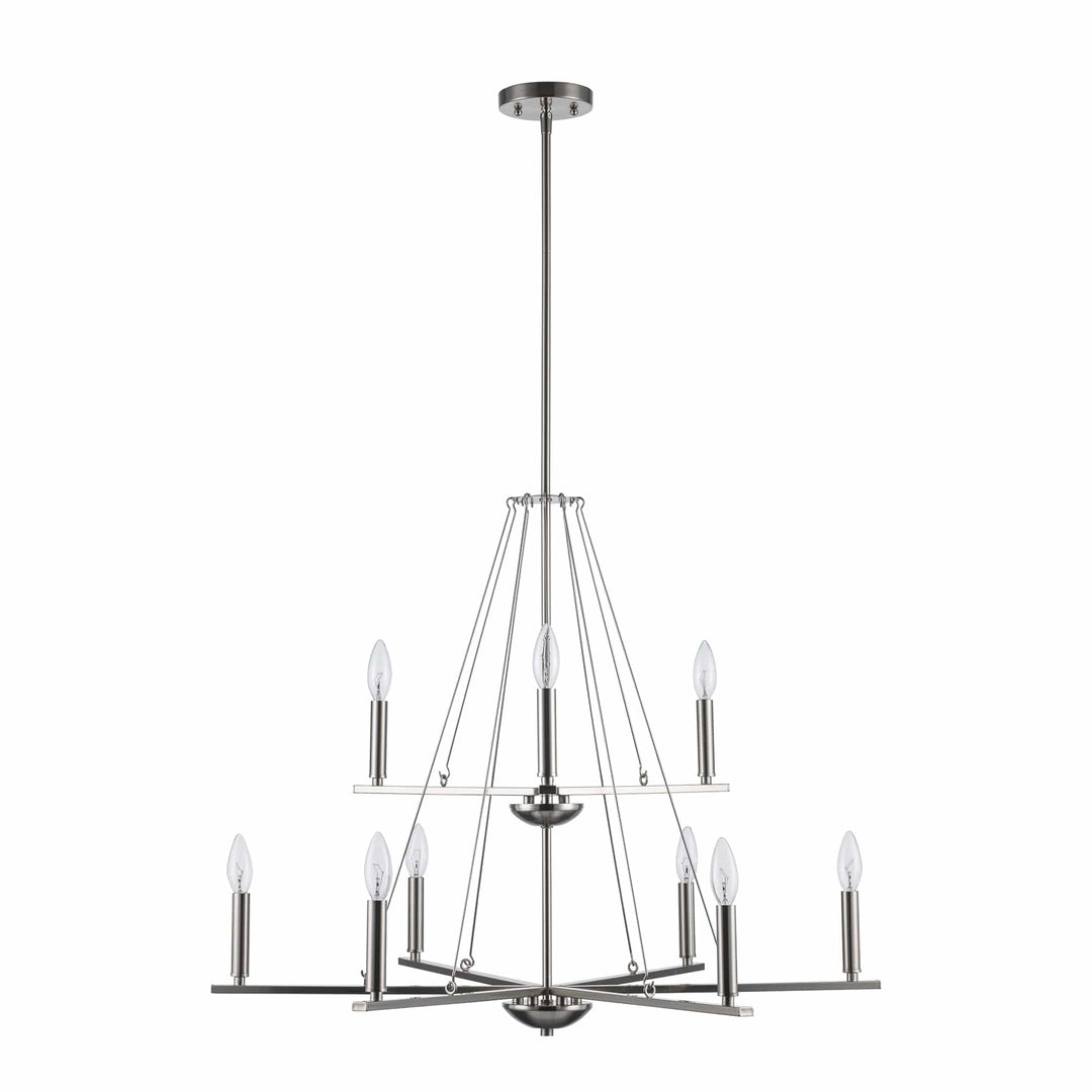 Trans Globe 9Lt Chand-2-Tier Thin Spiral Linden Candelabra - Brushed Nickel