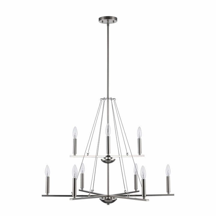 Trans Globe 9Lt Chand-2-Tier Thin Spiral Linden Candelabra - Brushed Nickel