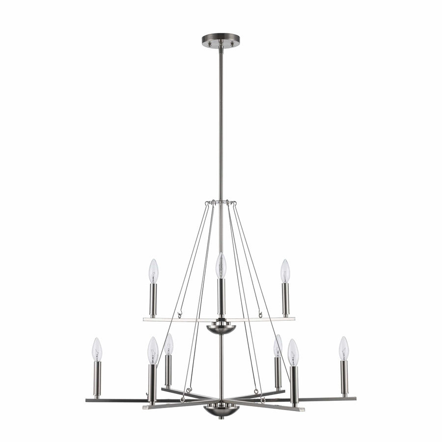 Trans Globe 9Lt Chand-2-Tier Thin Spiral Linden Candelabra - Brushed Nickel