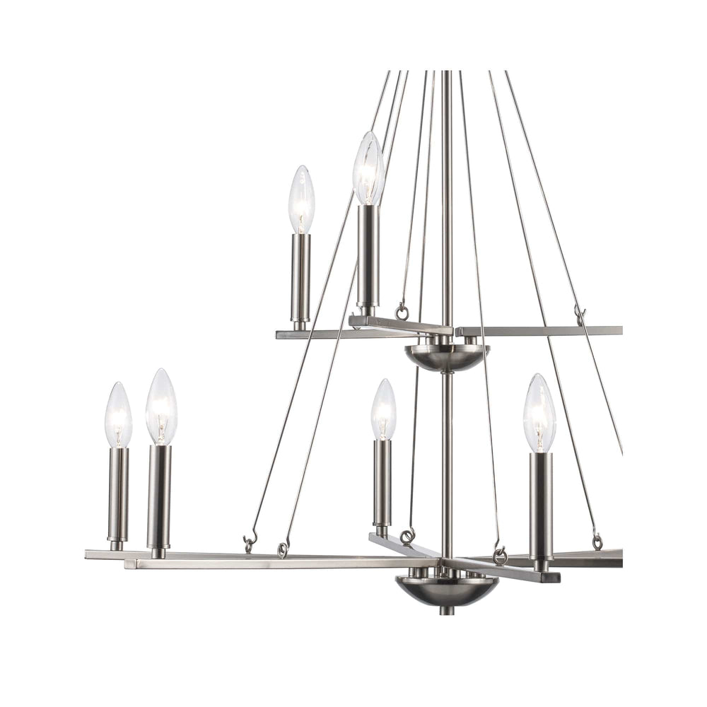Trans Globe 9Lt Chand-2-Tier Thin Spiral Linden Candelabra - Brushed Nickel