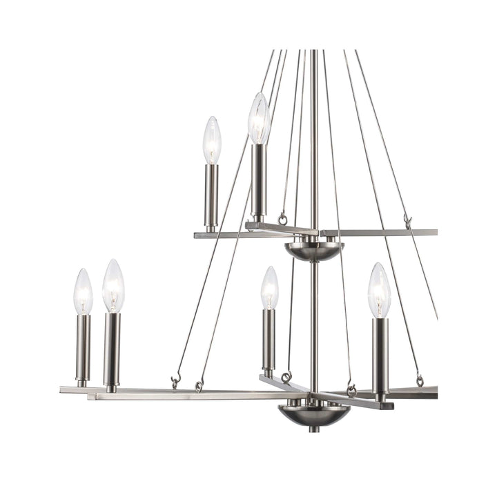 Trans Globe 9Lt Chand-2-Tier Thin Spiral Linden Candelabra - Brushed Nickel