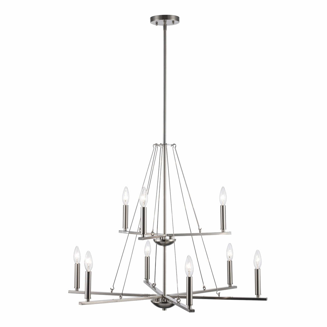 Trans Globe 9Lt Chand-2-Tier Thin Spiral Linden Candelabra - Brushed Nickel