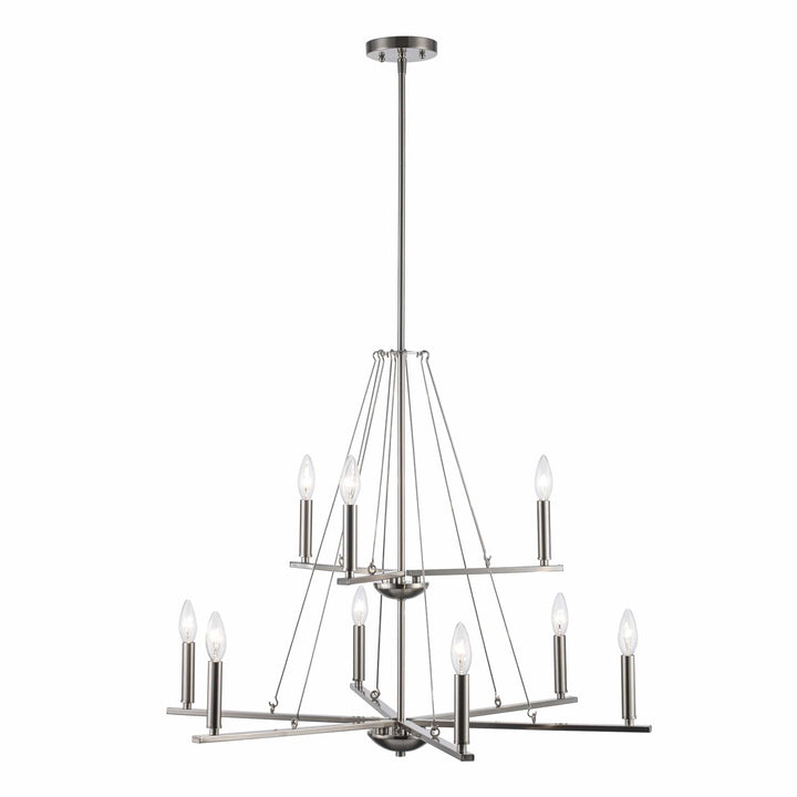 Trans Globe 9Lt Chand-2-Tier Thin Spiral Linden Candelabra - Brushed Nickel