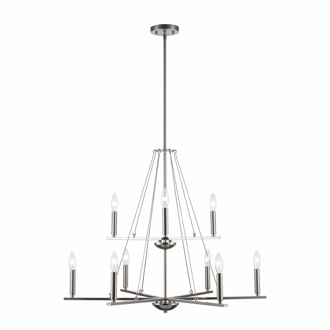 Trans Globe 9Lt Chand-2-Tier Thin Spiral Linden Candelabra - Brushed Nickel