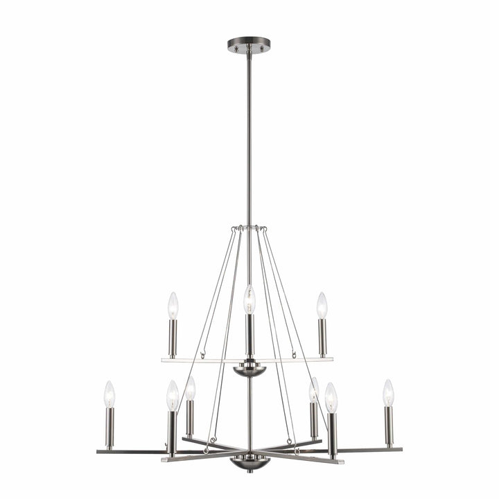 Trans Globe 9Lt Chand-2-Tier Thin Spiral Linden Candelabra - Brushed Nickel
