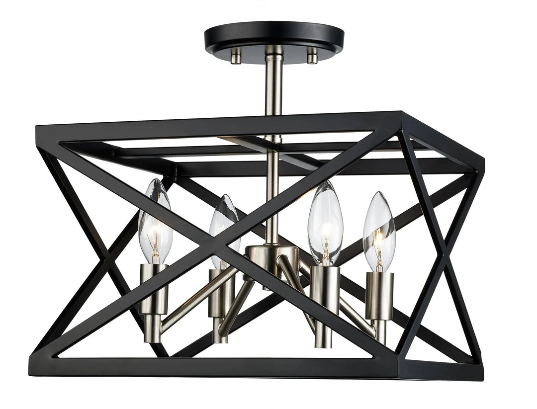 Trans Globe Ackerman 13" Semi Flush Awry Steel - Black / Brushed Nickel