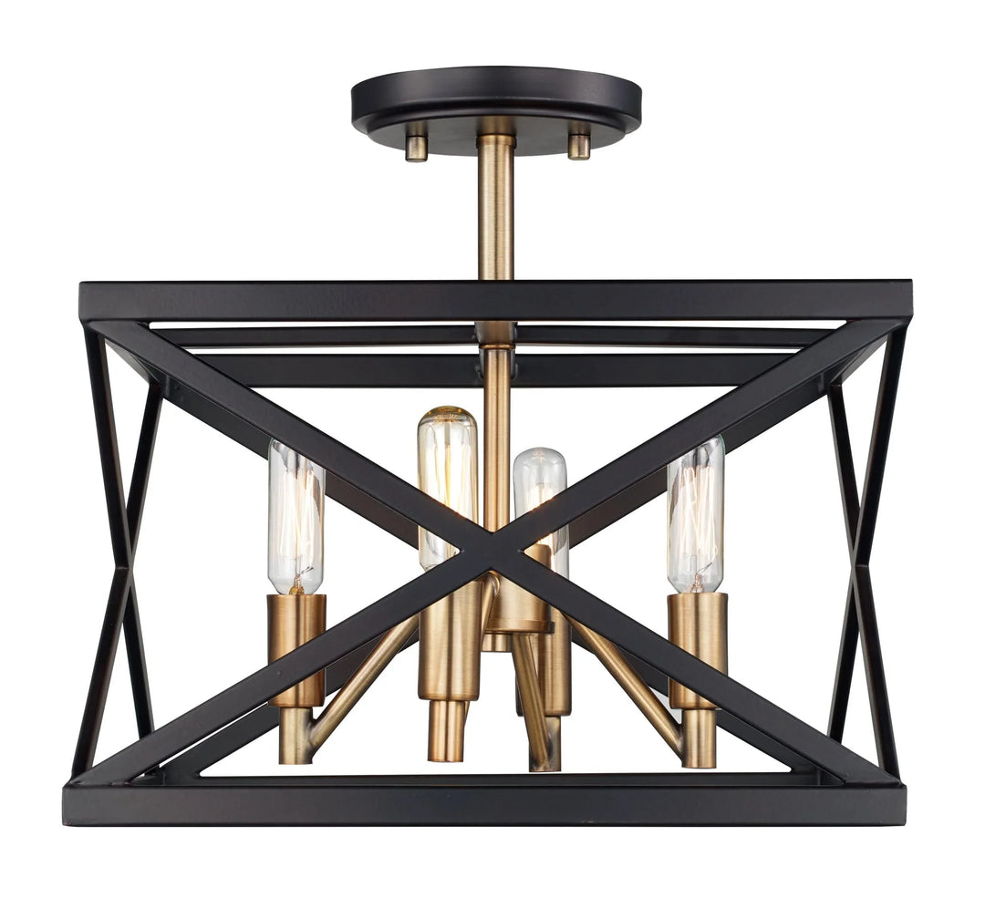 Trans Globe Ackerman 13" Semi Flush Awry Steel - Rubbed Oil Bronze / Antique Brass