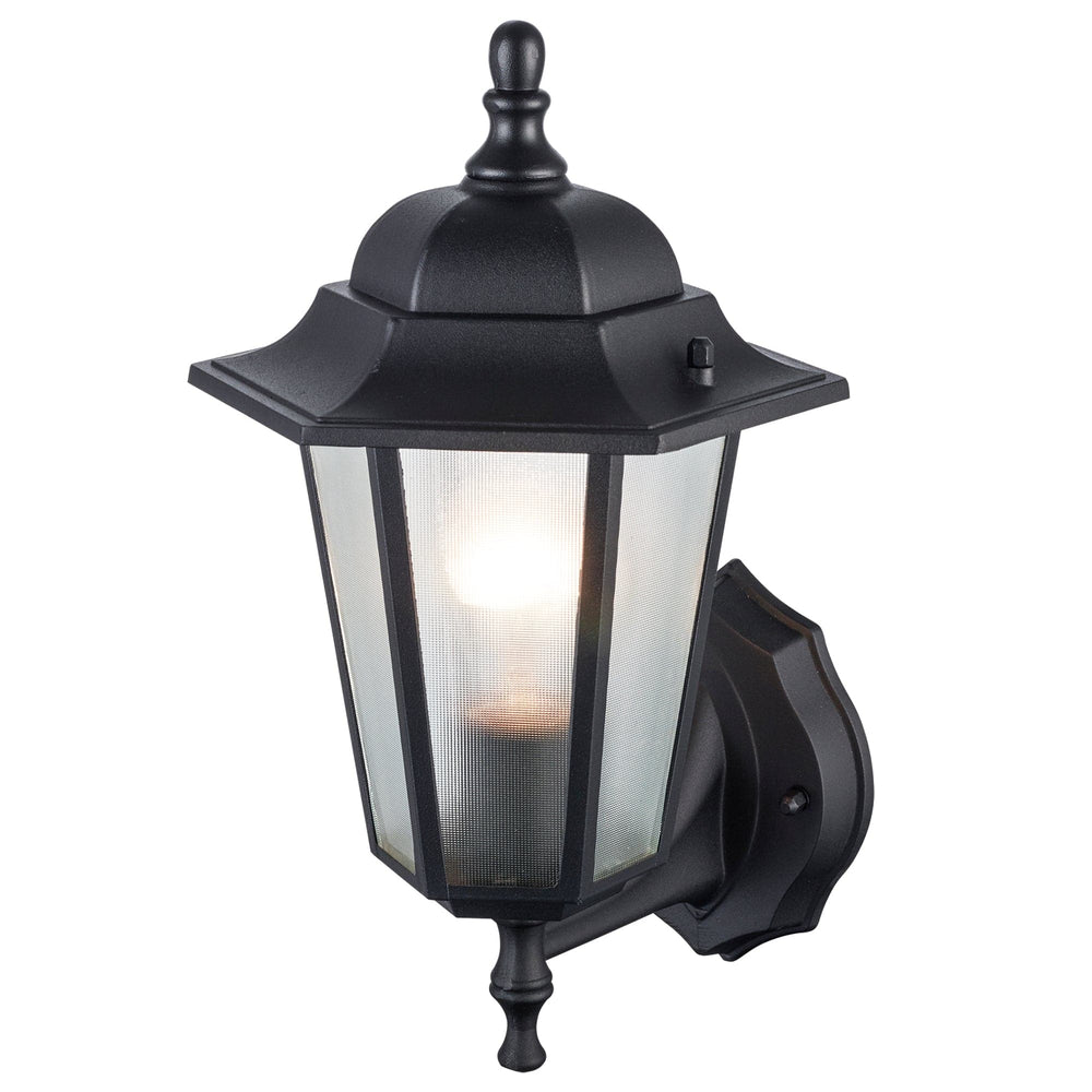 Trans Globe Alexander Outdoor 1-Light Frosted Glass and Metal Lantern with Scalloped Edge Wall Mount Plate - Black