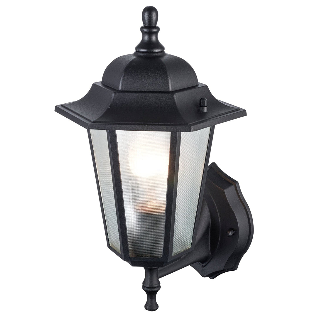 Trans Globe Alexander Outdoor 1-Light Frosted Glass and Metal Lantern with Scalloped Edge Wall Mount Plate - Black