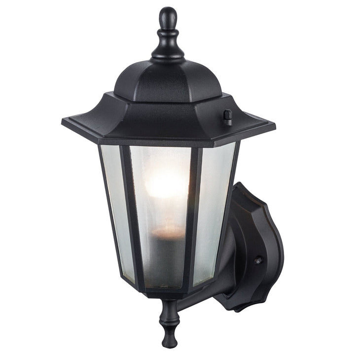 Trans Globe Alexander Outdoor 1-Light Frosted Glass and Metal Lantern with Scalloped Edge Wall Mount Plate - Black