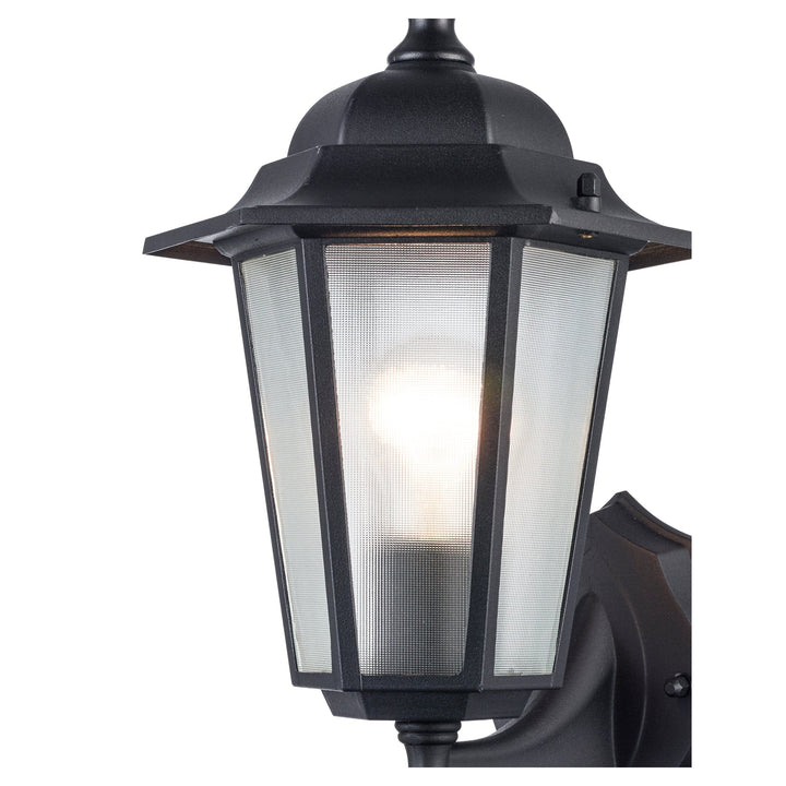Trans Globe Alexander Outdoor 1-Light Frosted Glass and Metal Lantern with Scalloped Edge Wall Mount Plate - Black