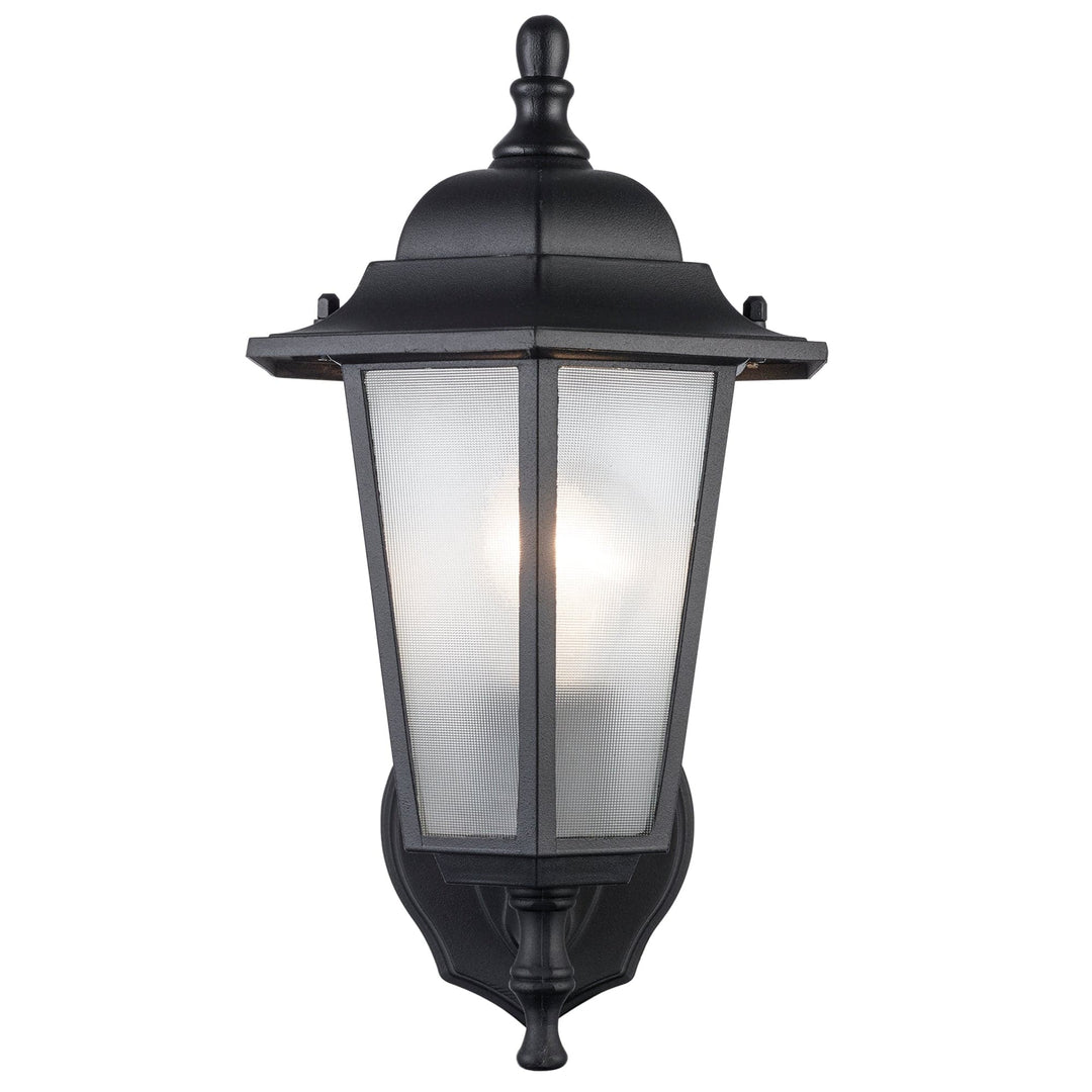Trans Globe Alexander Outdoor 1-Light Frosted Glass and Metal Lantern with Scalloped Edge Wall Mount Plate - Black