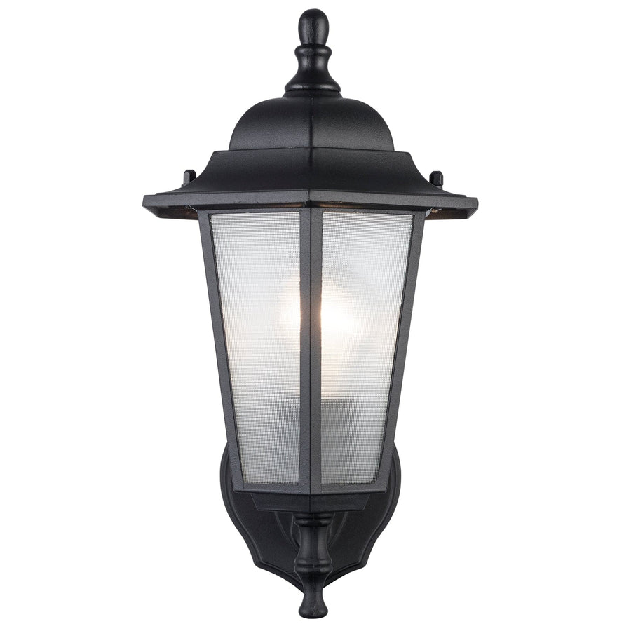 Trans Globe Alexander Outdoor 1-Light Frosted Glass and Metal Lantern with Scalloped Edge Wall Mount Plate - Black