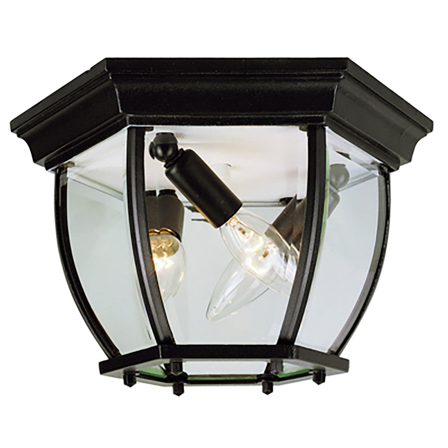 Trans Globe Angelus 3-Light, Beveled Glass, Outdoor Flush Mount Ceiling Light with Open Base - Black