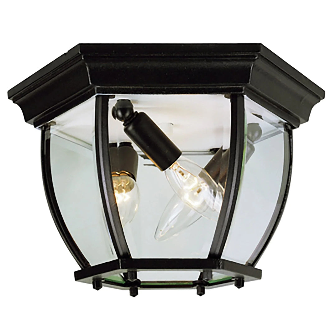 Trans Globe Angelus 3-Light, Beveled Glass, Outdoor Flush Mount Ceiling Light with Open Base - Rust