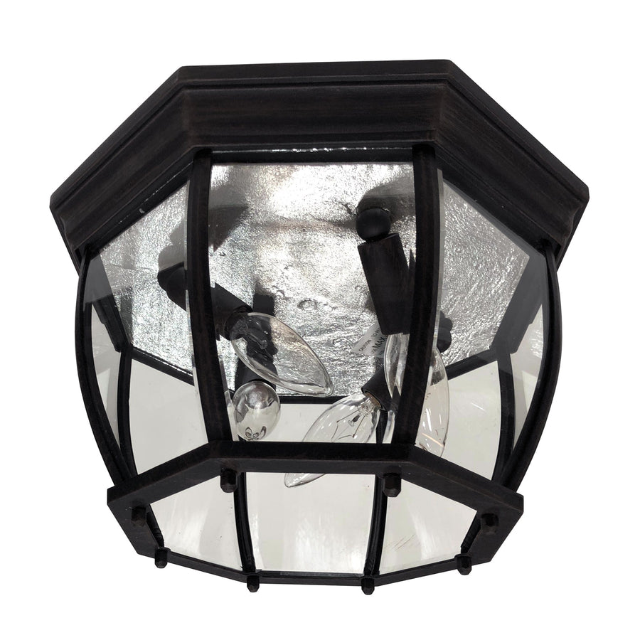 Trans Globe Angelus 4-Light, Beveled Glass, Outdoor Flush Mount Ceiling Light with Open Base - Black
