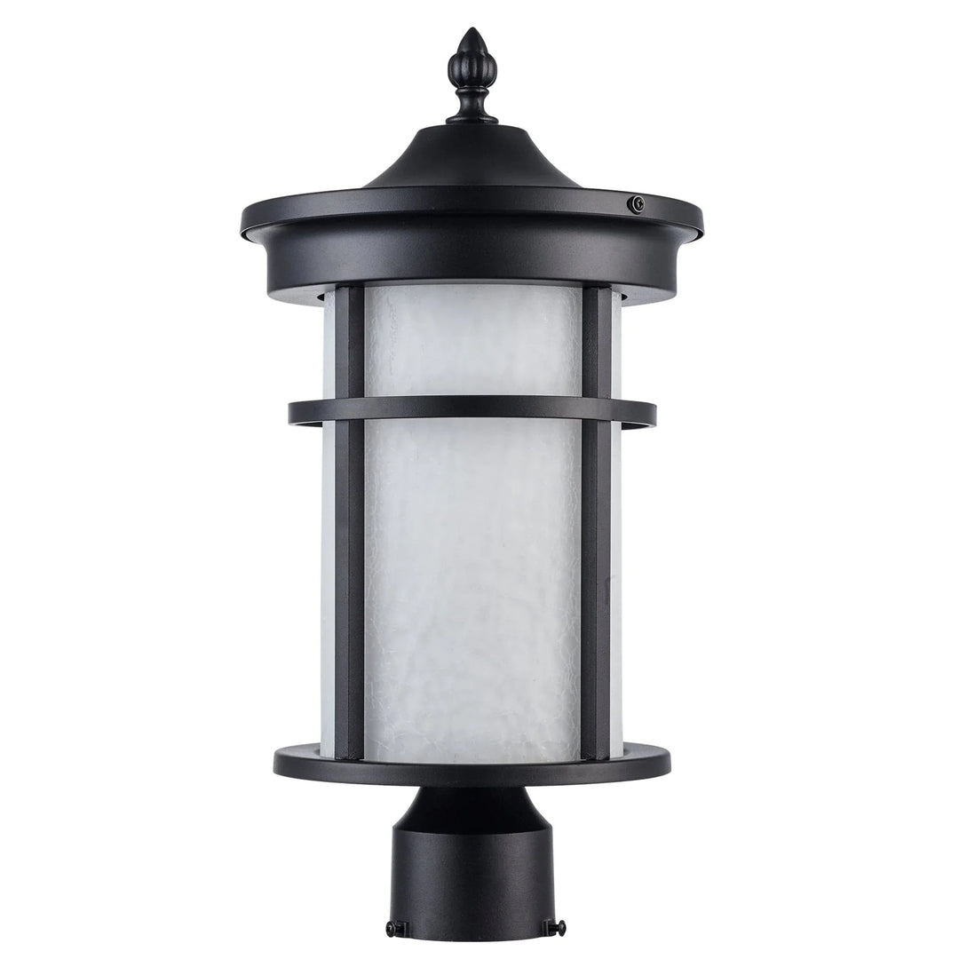 Trans Globe Avalon 1 - Light Outdoor Post Mount Lantern Head - Black / Frosted